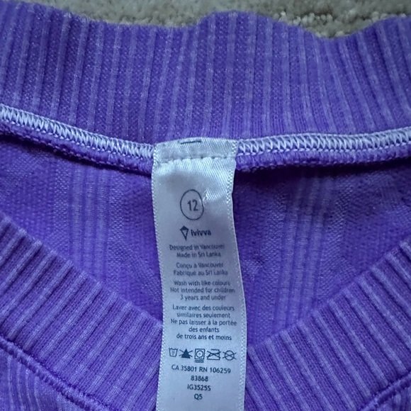EUC Ivivva by Lululemon Glacier Air Long Sleeve Top Shirt Purple Size 12 - Picture 10 of 13